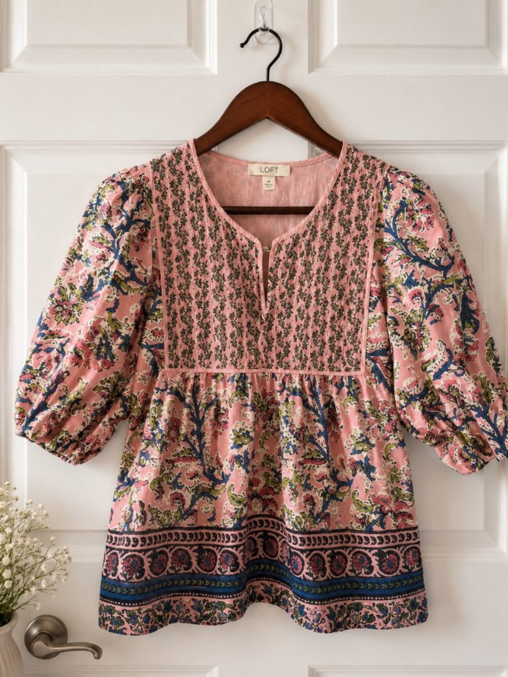 Farmers Market Boho Peasant Milkmaid Floral Cottage Blouse